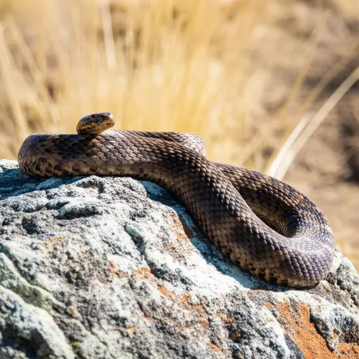 我看到一条蛇在晒太阳。