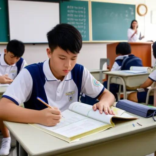 他在中学学习。