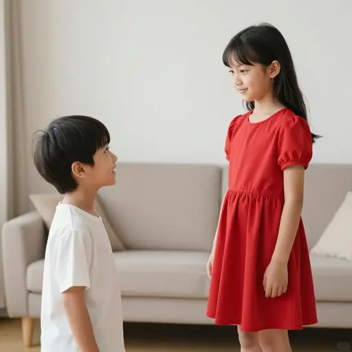 那个穿红裙子的女孩是我的妹妹。