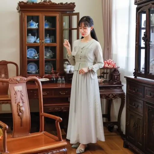 她收藏古董家具。