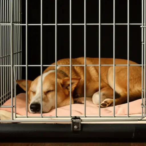 我的狗晚上睡在他的笼子里，感到安全又舒适。