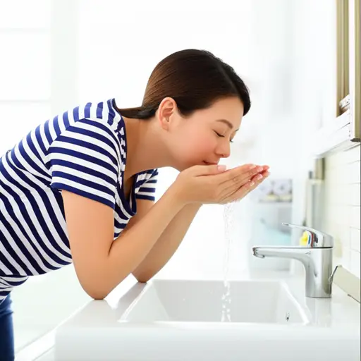 她每天早上在洗手池里洗脸。