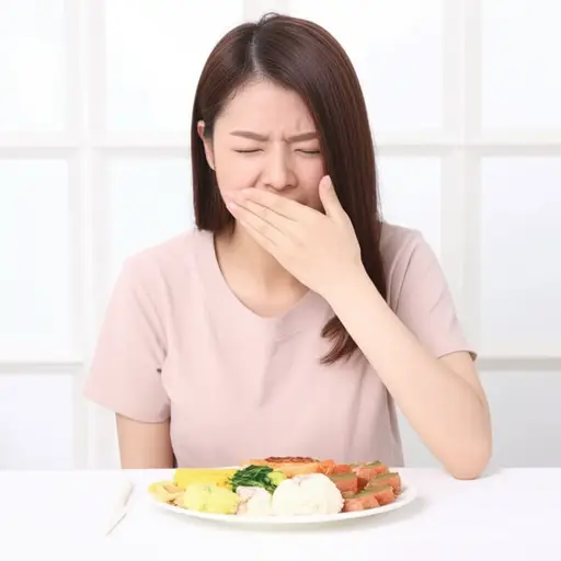 她吃东西时不小心咬到了舌头。