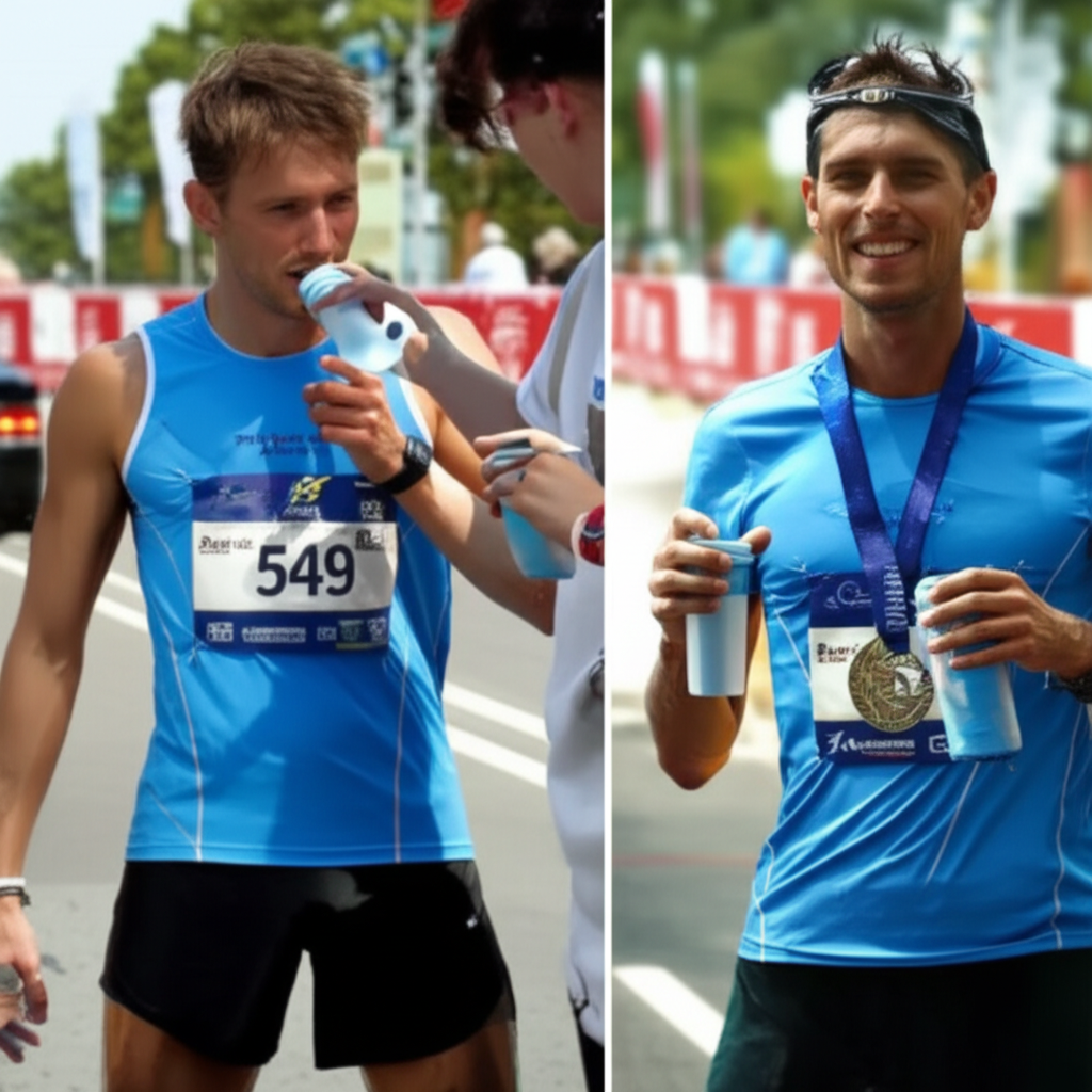 在马拉松比赛的前、中、后保持适当的补水非常重要。