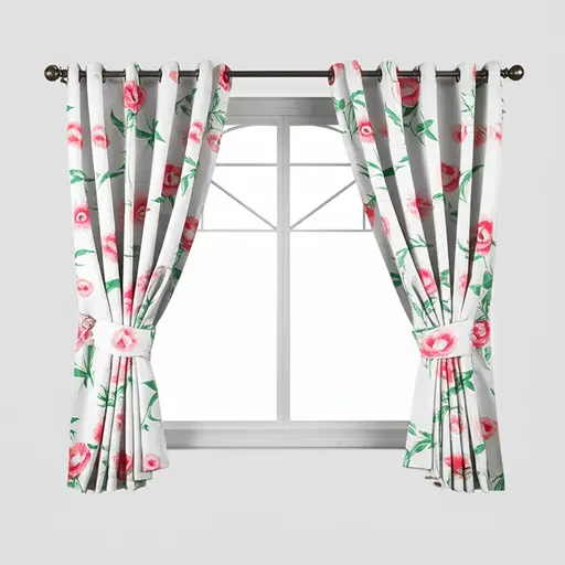 窗帘上有漂亮的花卉图案。