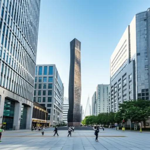 公司在市中心建了一座巨大的雕像。