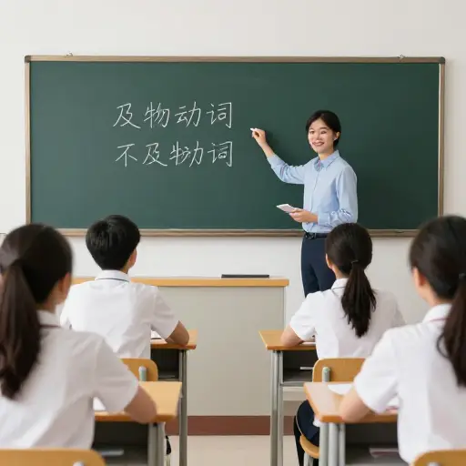 在语法课上，我们学习及物动词和不及物动词的区别。