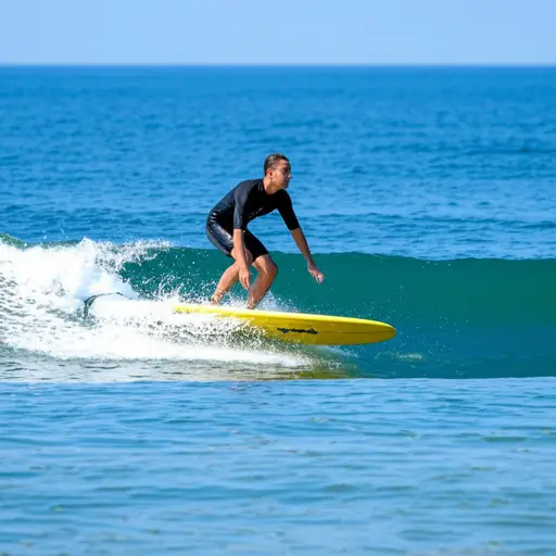学习冲浪时，他无法在冲浪板上站起来。