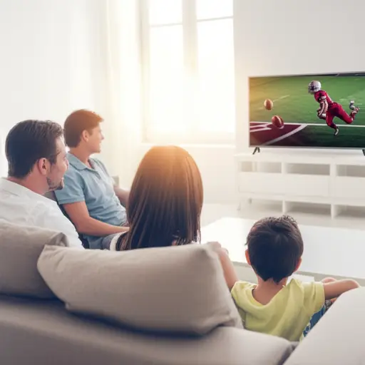 星期天，我们在电视上看橄榄球比赛。