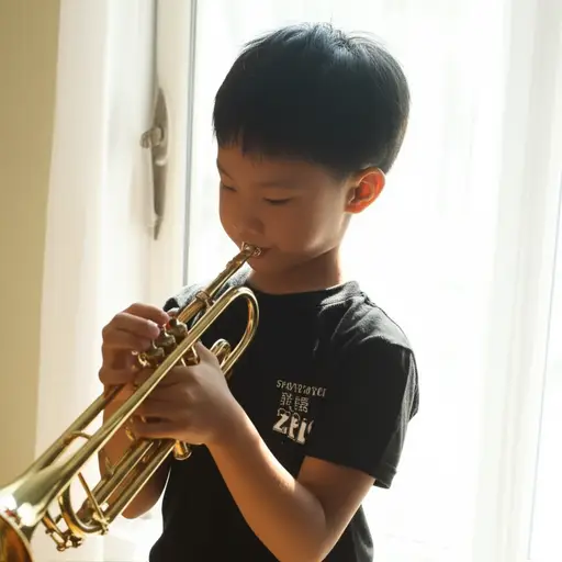 他每天练习吹小号。