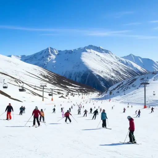 许多游客在冬天光顾这个滑雪胜地。