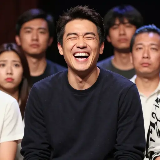 那位演员歇斯底里的笑声似乎总是让他陷入尴尬的境地。
