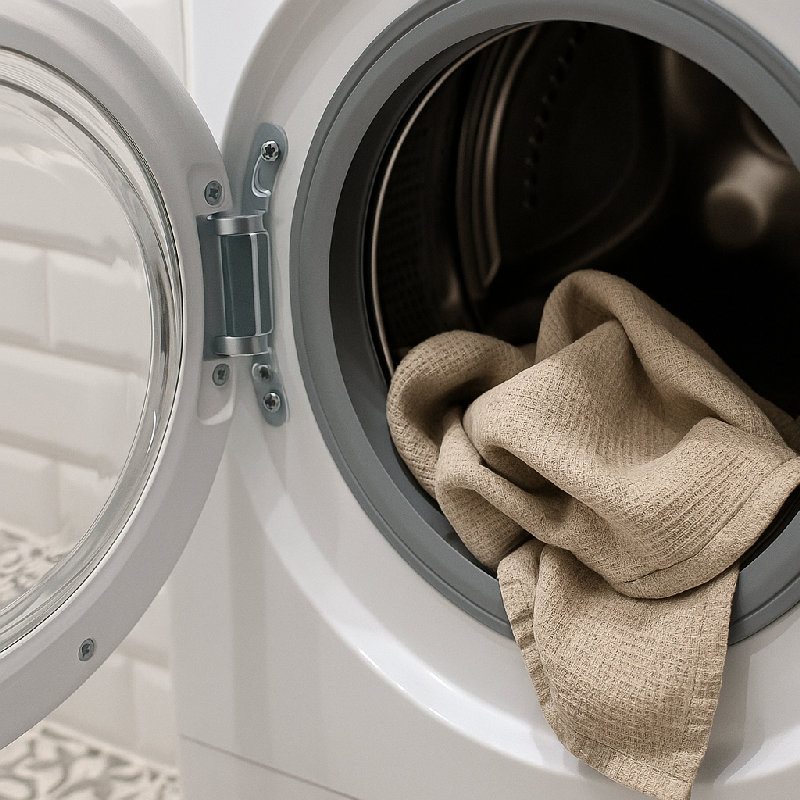 她用烘干机烘干衣服。