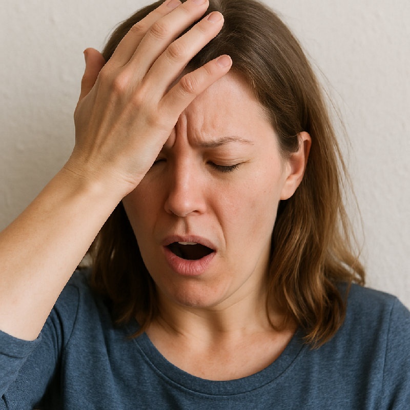 意识到错误后，她沮丧地拍了拍前额。