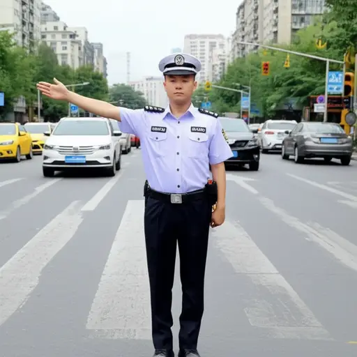 警察在指挥交通。