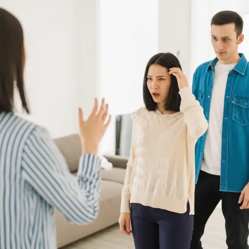 我请她和他谈谈，但她不愿意。