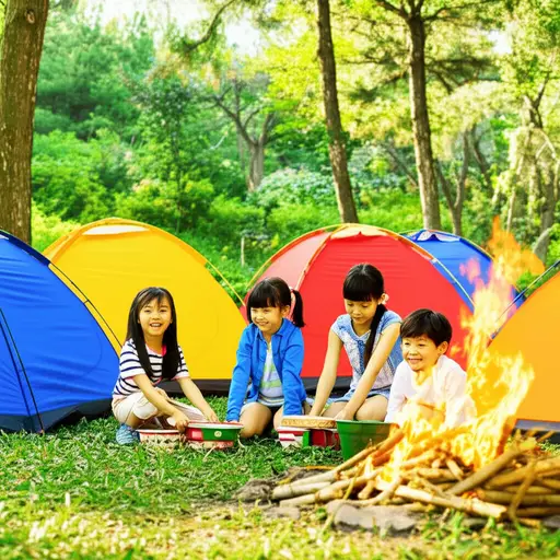 孩子们在夏令营里学会了搭帐篷和生火。