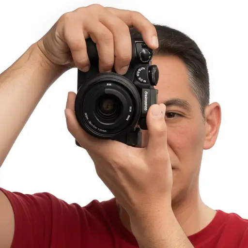 我爸爸正在用他的新相机拍视频。