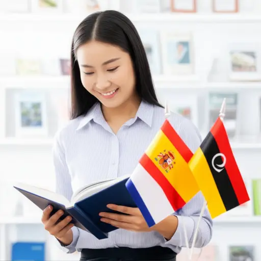 她精通法语和西班牙语。此外，她还会说一些德语。