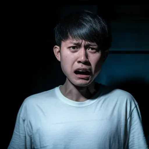 太害怕了不敢哭，我站起来凝视着黑暗。