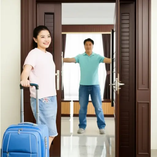 她每年探望家人一次。