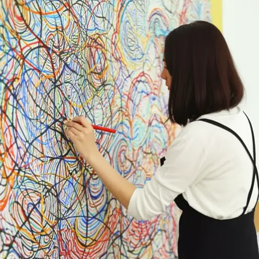 她的绘画风格非常独特且富有表现力。