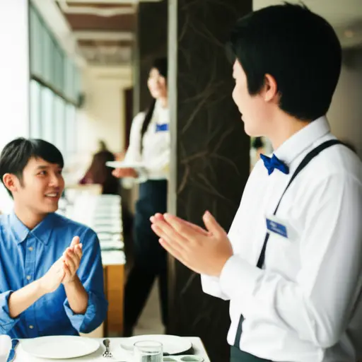 我拍了拍手以引起服务员的注意。