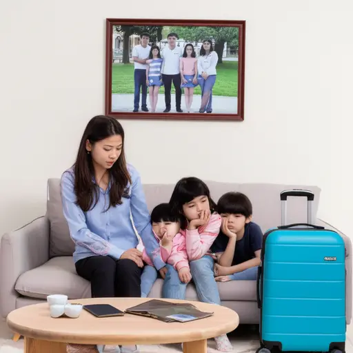 我爸爸出差时，我们都很想念他。