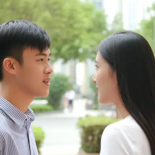 每次她和他说话，他都会脸红。