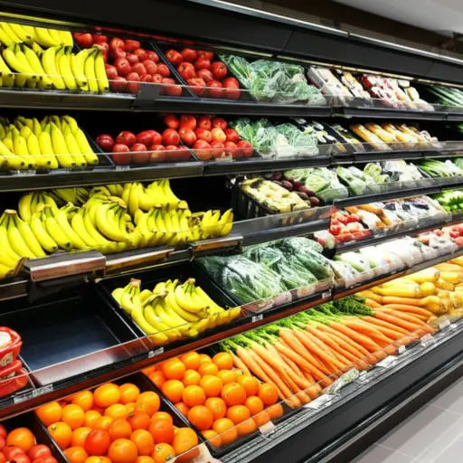 这家超市提供种类繁多的新鲜水果和蔬菜。