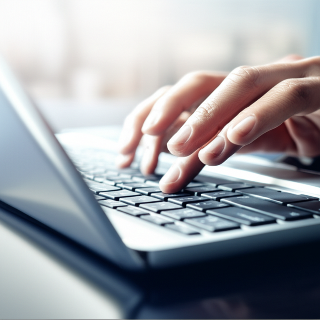 她的手指在键盘上飞舞。