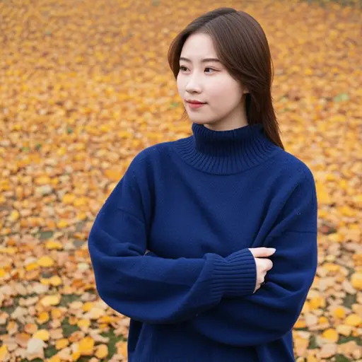 她为凉爽的秋日天气买了一件柔软的藏青色套头衫。