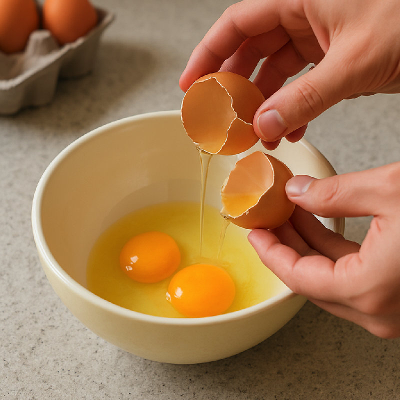 把鸡蛋打入碗里。