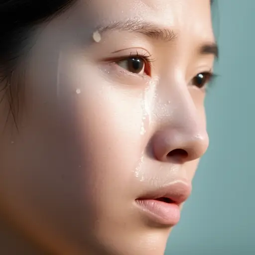 泪水从她的脸颊流下。