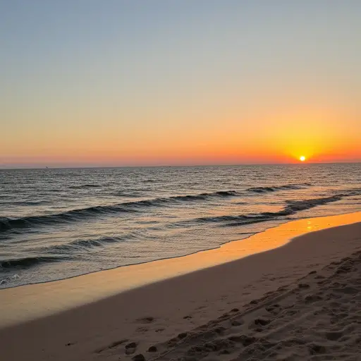 傍晚时分我们可以去海滩看太阳下山。