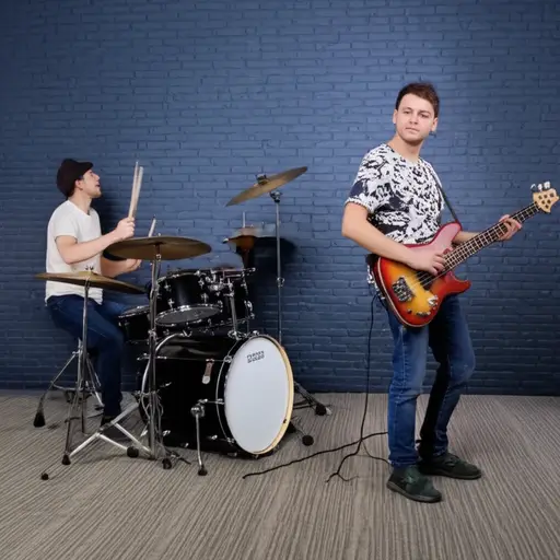 克里斯在打鼓，迈克在弹贝斯吉他。