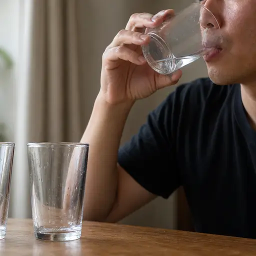 他喝了三杯水。