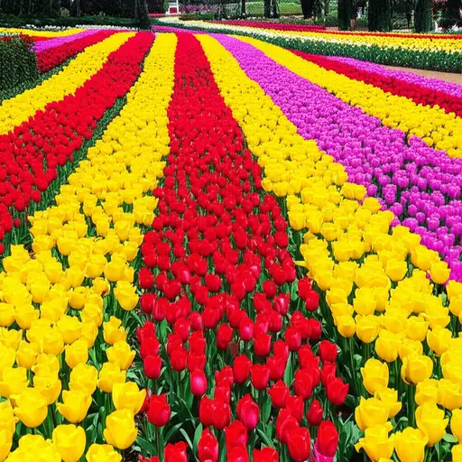 春天，花园里开满了色彩鲜艳的花朵。