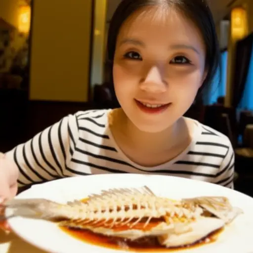 她吃光了她的鱼的每一口。