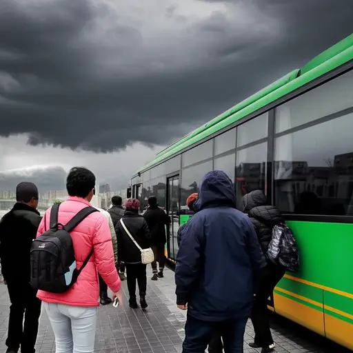 我们赶在下雨前迅速登上了公交车。
