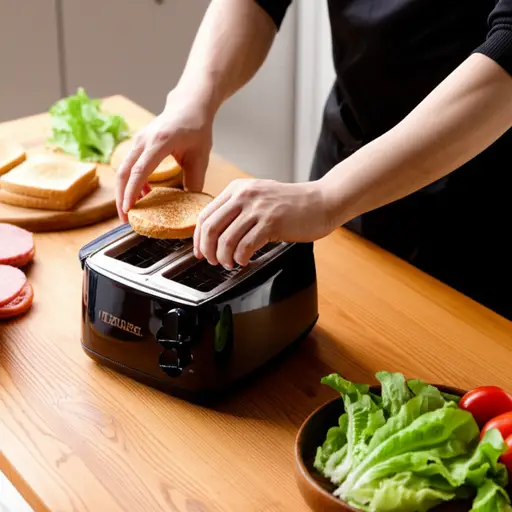 他在组装汉堡前总是把汉堡面包烤一下。