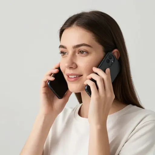 她正在用手机打电话。