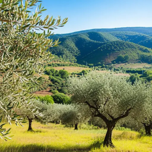 在乡村，你可以看到橄榄树生长在山丘上。