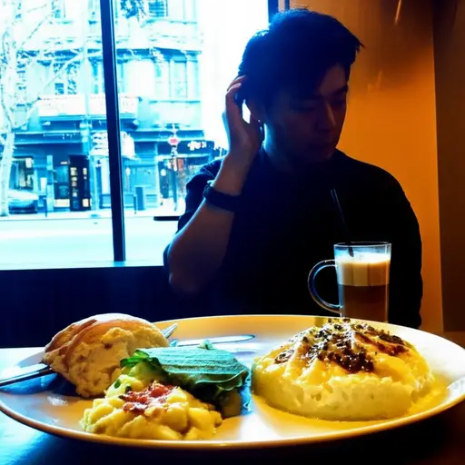 他在一家咖啡店停下来吃午餐。