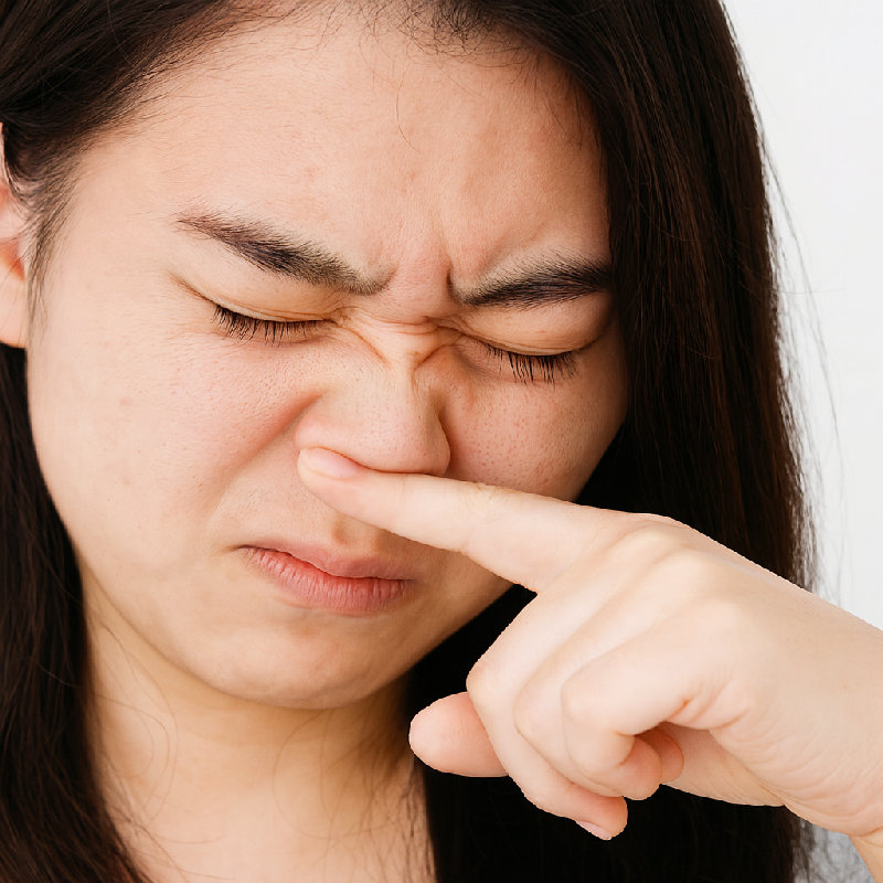 她打喷嚏前轻轻揉了揉鼻子。