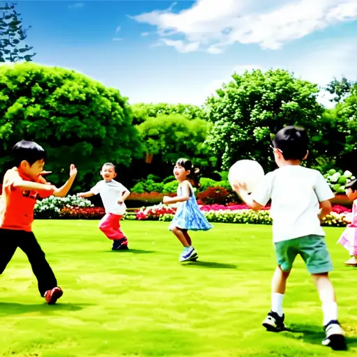 孩子们正在外面的花园里玩耍。