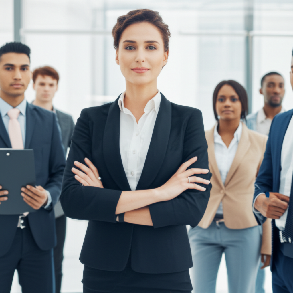 这位女经理带领着她的团队。