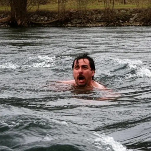 他掉进河里，大喊'救命！'