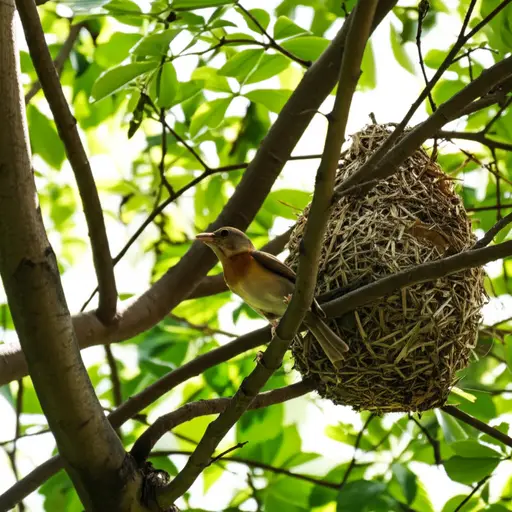 一只鸟在高高的树枝上筑了巢。