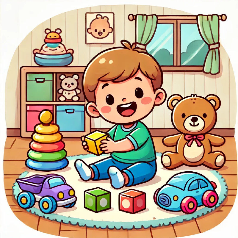 这个孩子正在玩玩具。